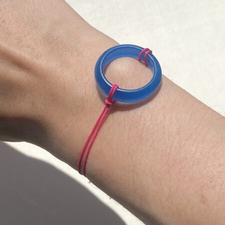 Circle Bracelet — Blue Glass Ring on Pink Cord