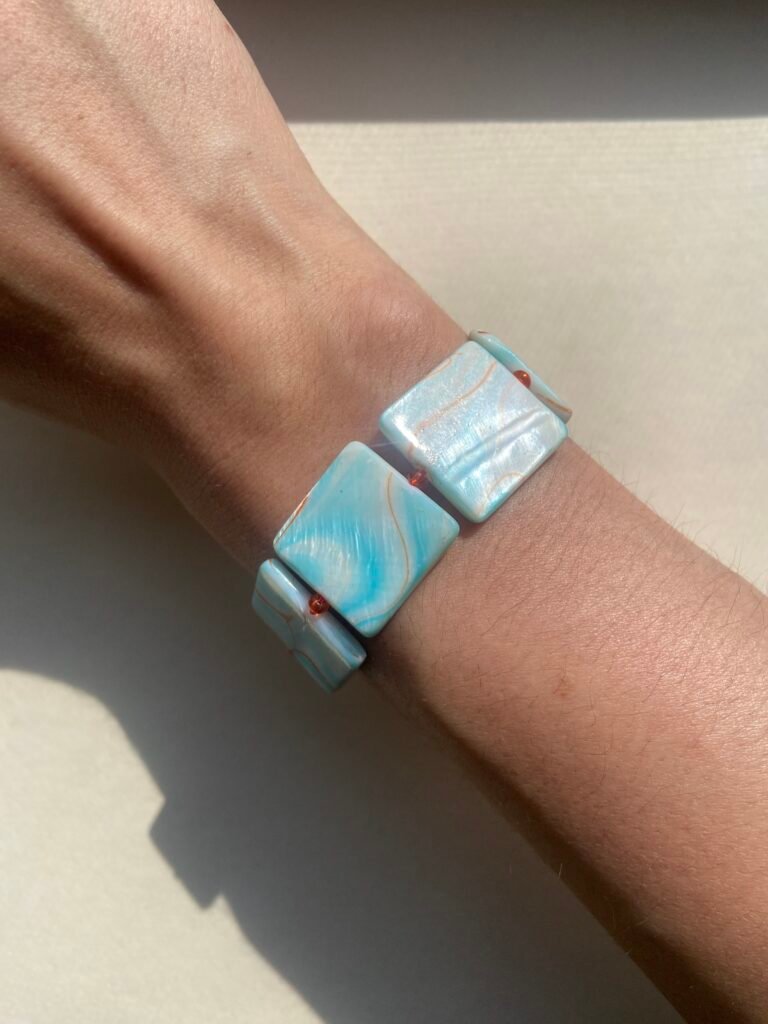 Abalone Shell Bracelet - Blue Squares