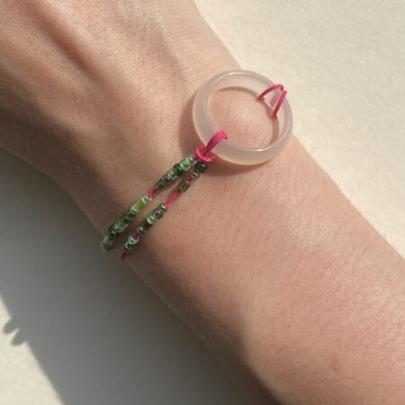Circle Bracelet — Blush Agate Ring + Green Beads