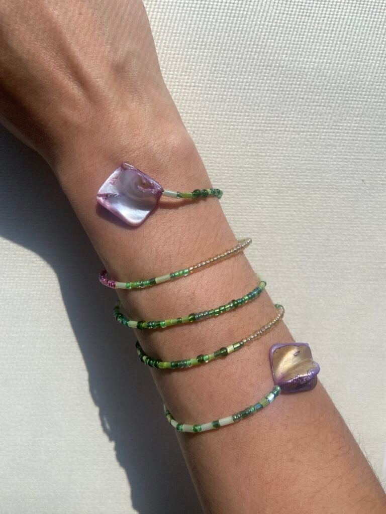 Green Beads + Abalone Shells Wrap Bracelet
