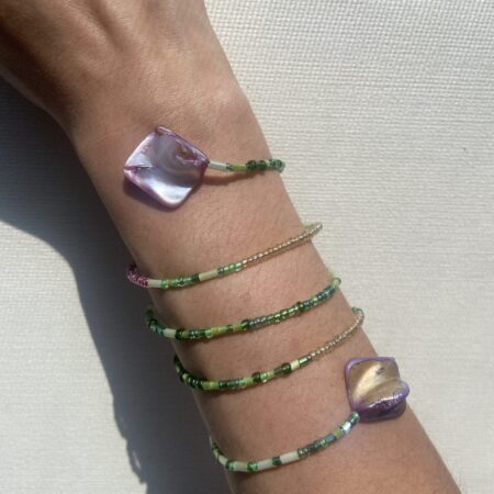 Green Beads + Abalone Shells Wrap Bracelet
