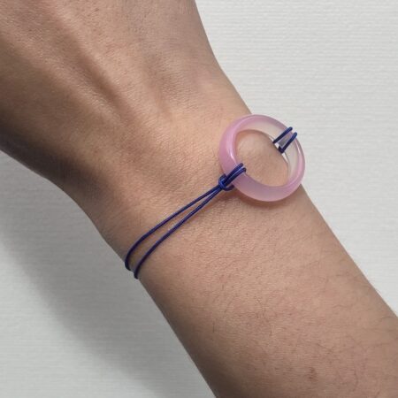Circle Bracelet — Pink Agate Ring on Blue Cord