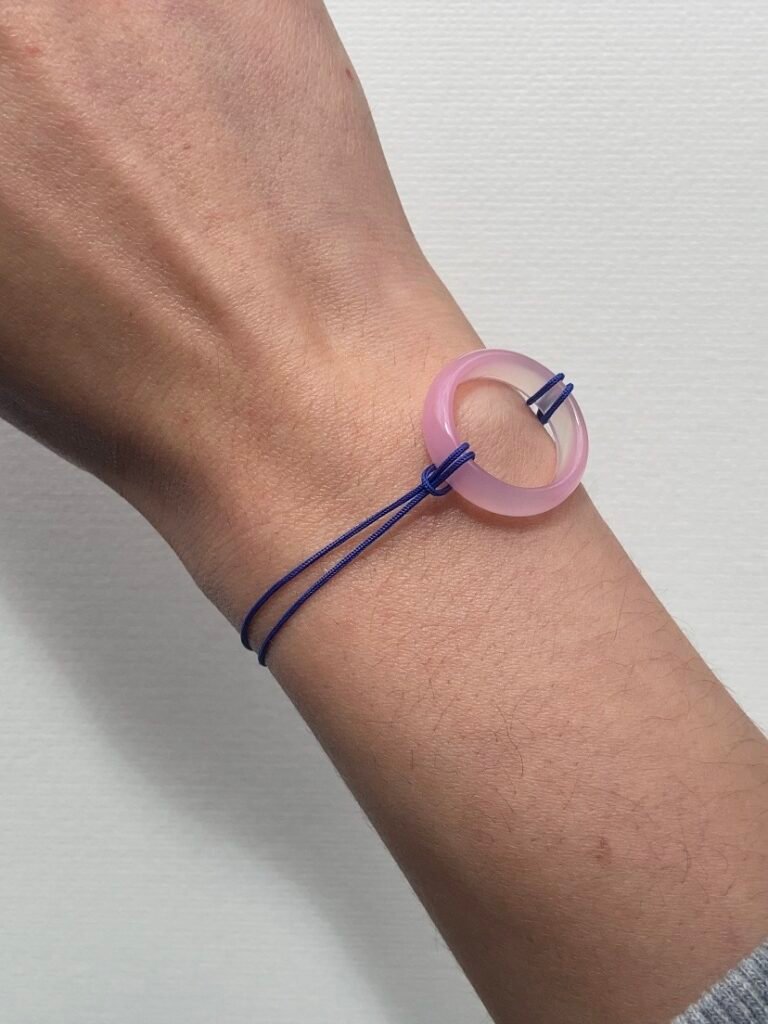 Circle Bracelet — Pink Agate Ring on Blue Cord