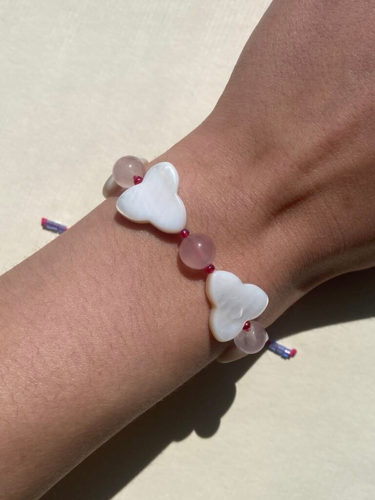 Lucky Butterfly - Mother of Pearl + Rose Quartz Bracelet