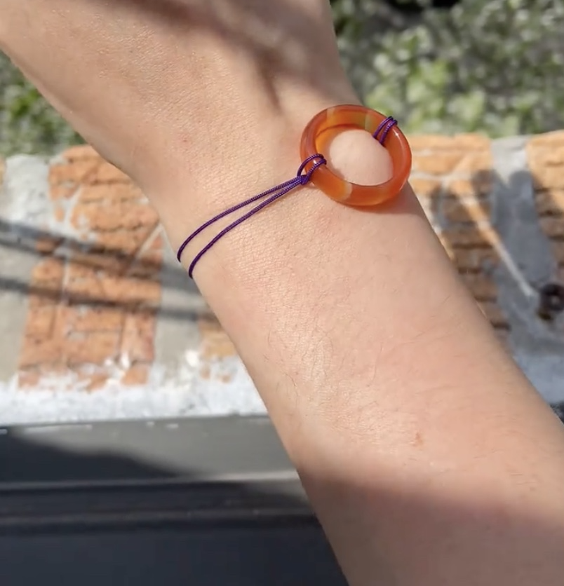 Circle Bracelet — Red Agate Ring on Purple Cord