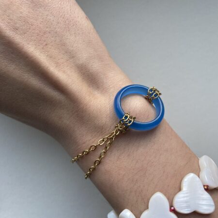 Circle Bracelet — Blue Glass Ring on Gold Chain