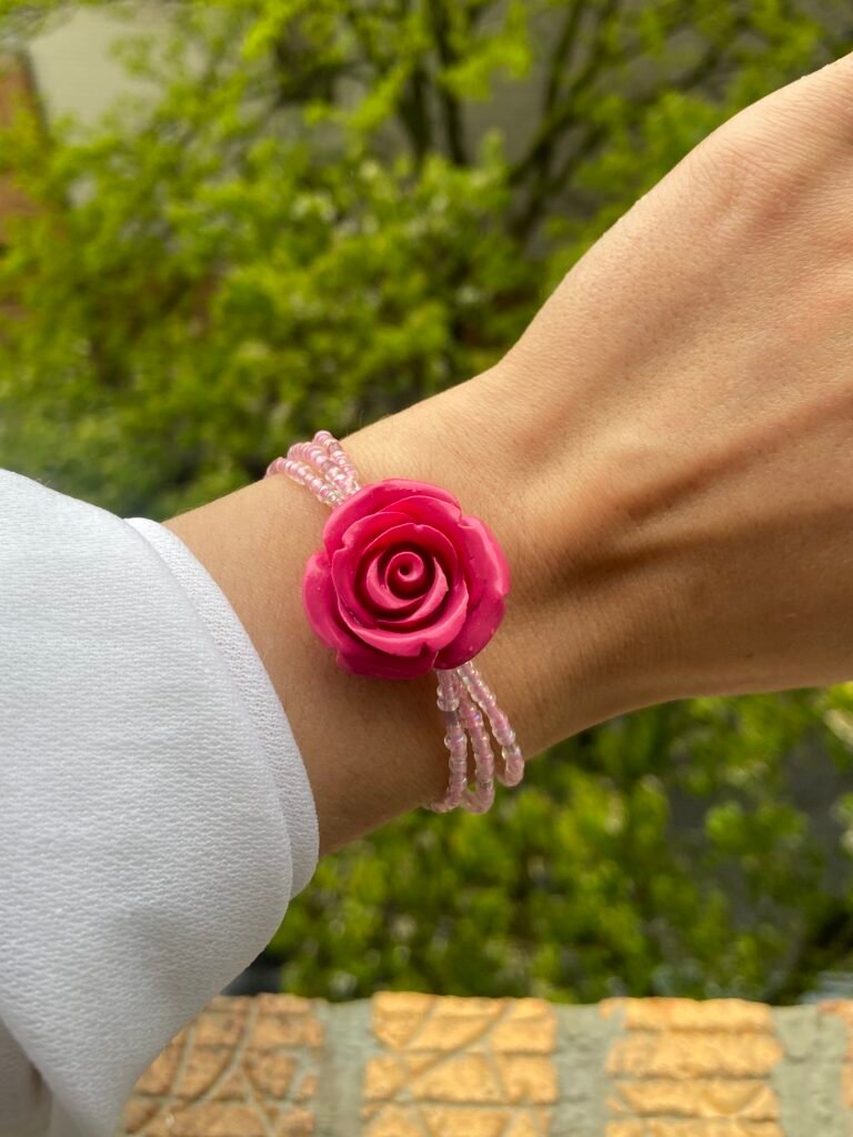 Rose Corsage - Pink Beaded Bracelet