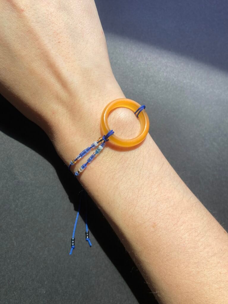 Sun & Sky Bracelet — Yellow Agate Ring + Blue Beads