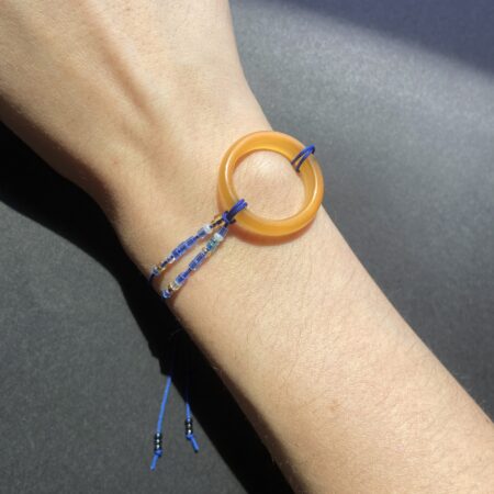 Sun & Sky Bracelet — Yellow Agate Ring + Blue Beads