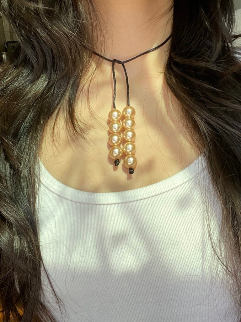 Bronze Globes - Beaded Tie Necklace