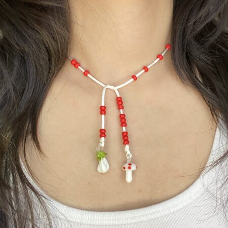 Mushroom Lettuce - Beaded Tie Necklace