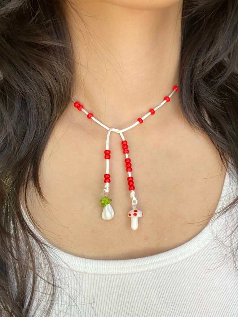 Mushroom Lettuce - Beaded Tie Necklace